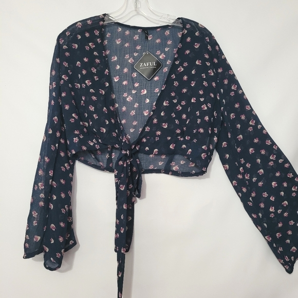 Zaful Flare Sleeve Front Tie Crop Cardigan S - Picture 6 of 6